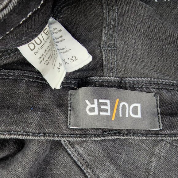 DU/ER Jeans Mens 34x32 Black L2X Relaxed Taper CoolMax Denim Pants Workwear USA - Picture 9 of 10